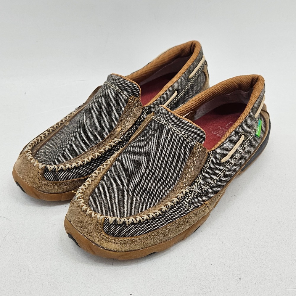 Twisted X ecoTWX Driving Moc Women 8 Brown Fabric Leather Slip On Loafer WDMS009